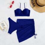 Bikini Set, Solid Color Pearl Bra with Mini Skirt Bathing Swimsuit